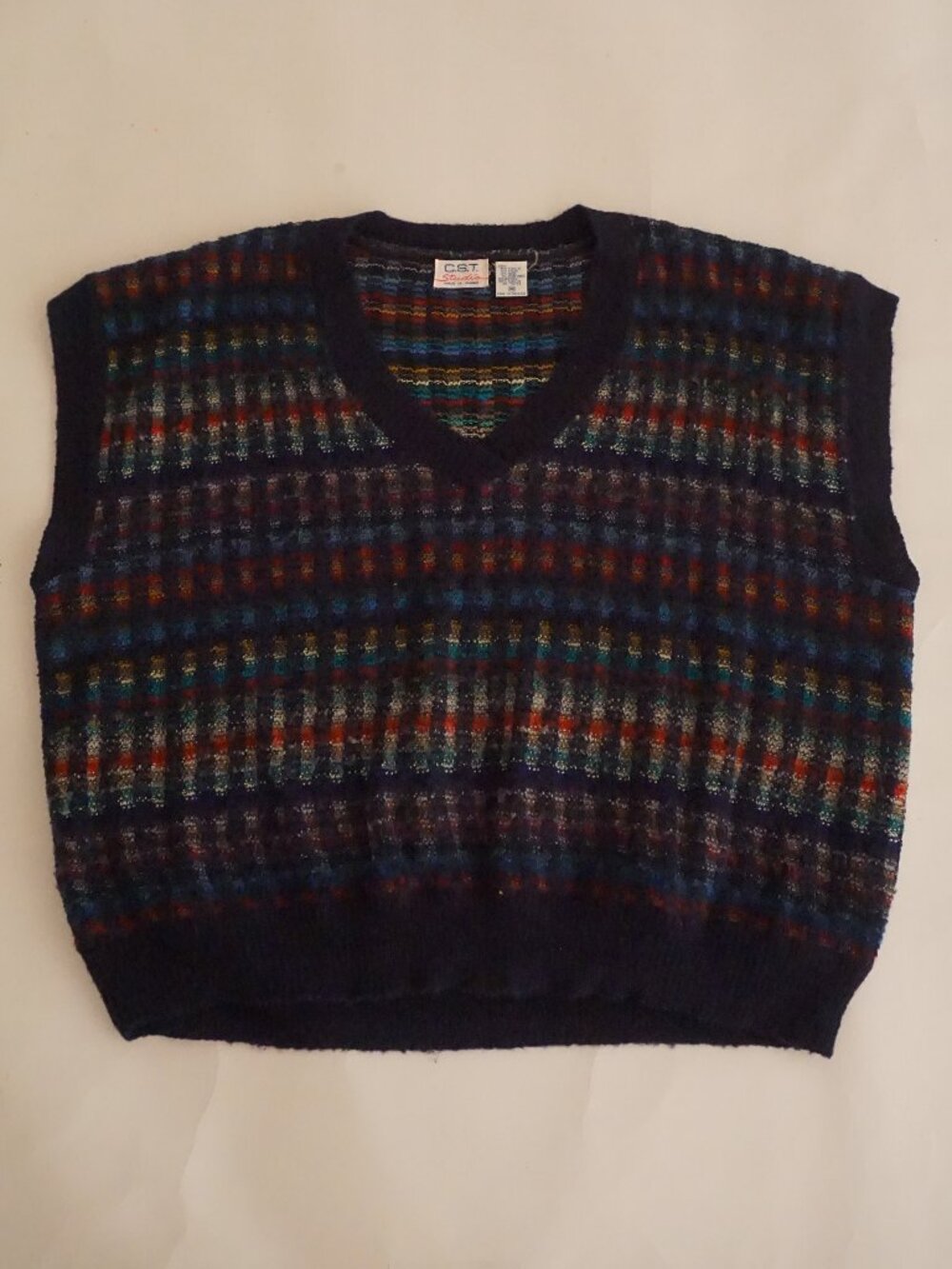 Vintage C.S.T. Studio Navy Multicolor Plaid Made In Italy V Neck Sweater Vest 48
